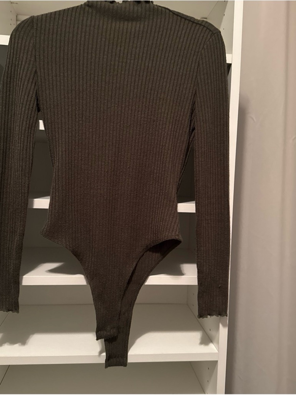 Ribbed Long Sleeve Bodysuit in Dark Olive